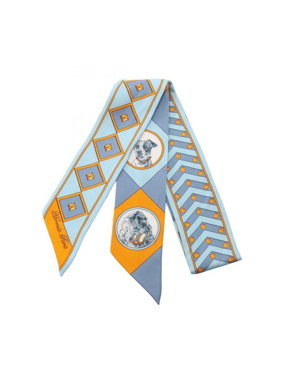 Hermes Scarf Twilly Colliere Et Chiens Ribbon Silk
